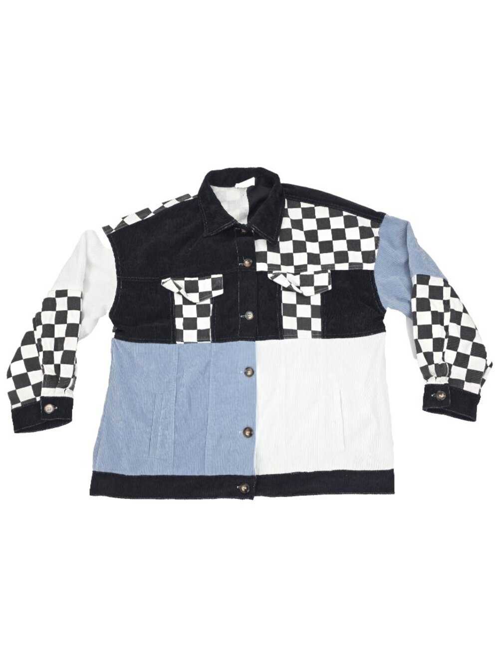 Adora Shacket Shirt Jacket Womens Large Corduroy Button-up Check Colorblock